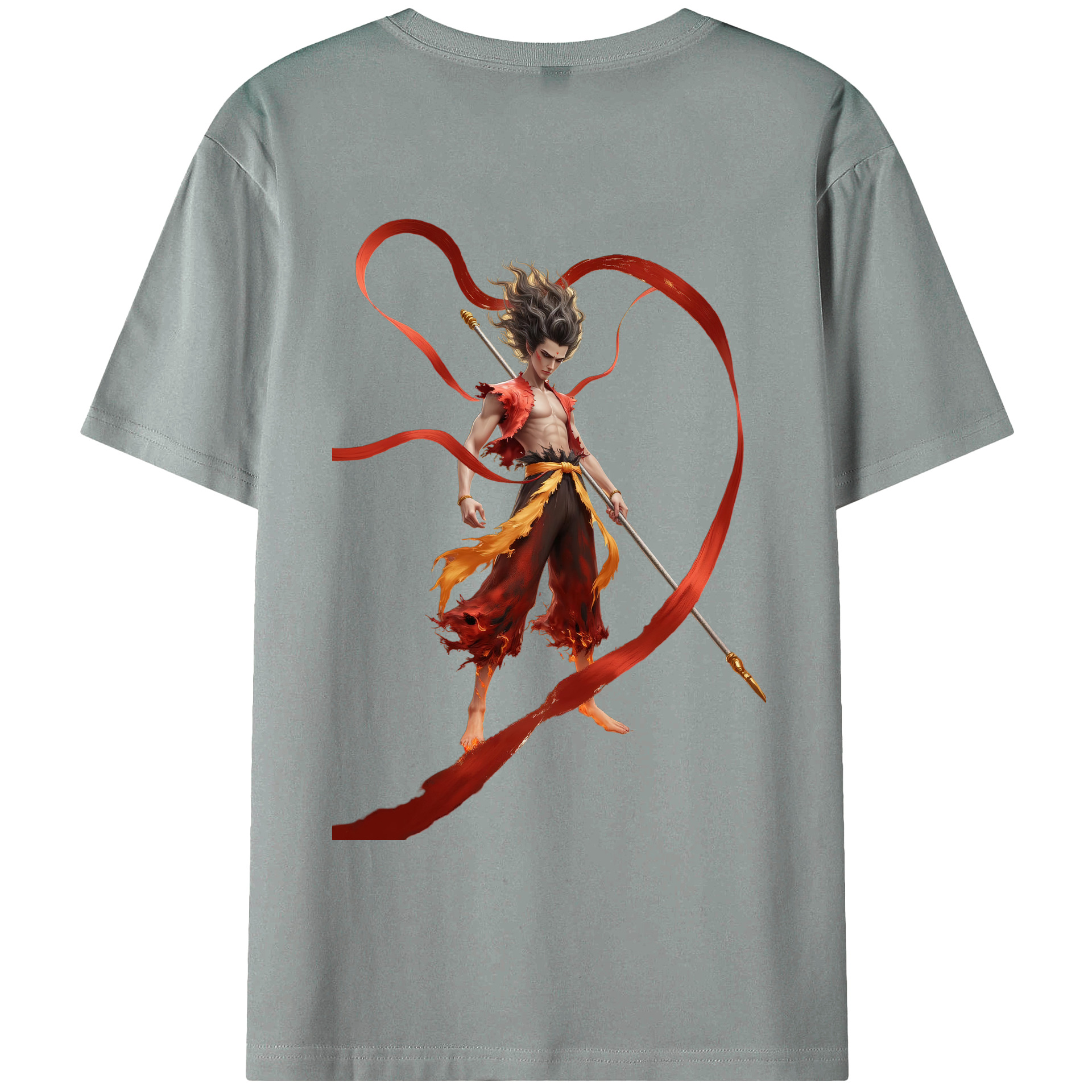 （画像用） Ne Zha 2 ナタ 魔童の大暴れ 綿100％ メンズ半袖Tシャツ（バックプリント） 通気性